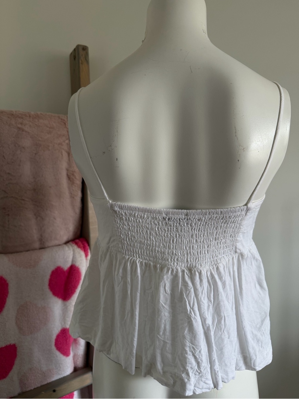 Dynamite White Linen Blend Peplum Cami | Tie Straps | Size Large - Picture 2 of 8